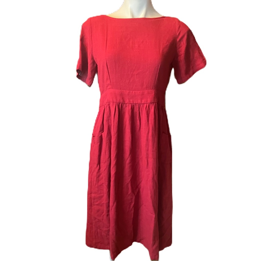 Lelusilk Elegant Red open back linen Dress